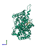 PDB entry 2ci0 coloured by chain, side view.