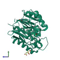 PDB entry 2ci1 coloured by chain, side view.