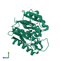 PDB entry 2ci3 coloured by chain, side view.
