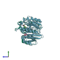 PDB entry 2ci5 coloured by chain, side view.