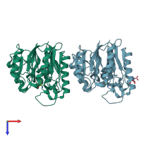 PDB entry 2ci5 coloured by chain, top view.