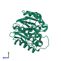 PDB entry 2ci7 coloured by chain, side view.