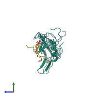 PDB entry 2ci9 coloured by chain, side view.