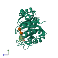 PDB entry 2cip coloured by chain, side view.