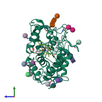 PDB entry 2cix coloured by chain, side view.