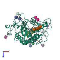 PDB entry 2cix coloured by chain, top view.