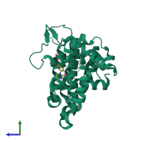 PDB entry 2cje coloured by chain, side view.