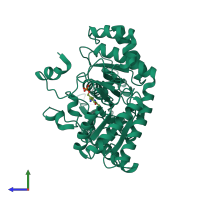 PDB entry 2cjg coloured by chain, side view.