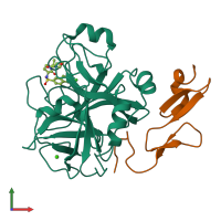 PDB entry 2cji coloured by chain, front view.