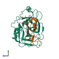 PDB entry 2cji coloured by chain, side view.