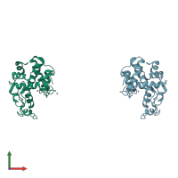 PDB entry 2cjl coloured by chain, front view.