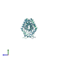 PDB entry 2cjl coloured by chain, side view.