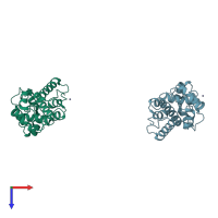 PDB entry 2cjl coloured by chain, top view.