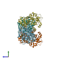 PDB entry 2cjm coloured by chain, side view.