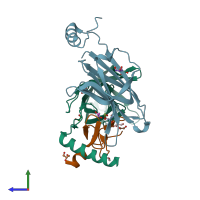 PDB entry 2cjs coloured by chain, side view.
