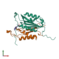 PDB entry 2cjx coloured by chain, front view.