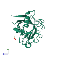 PDB entry 2ck1 coloured by chain, side view.