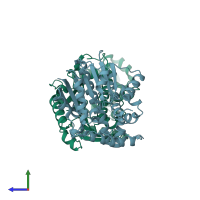 PDB entry 2ckd coloured by chain, side view.