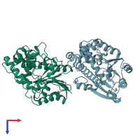PDB entry 2ckd coloured by chain, top view.