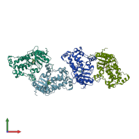 PDB entry 2cke coloured by chain, front view.