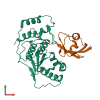 PDB entry 2ckh coloured by chain, front view.