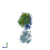 PDB entry 2ckj coloured by chain, side view.
