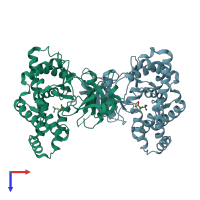 PDB entry 2ckq coloured by chain, top view.