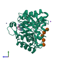 Monomeric assembly 2 of PDB entry 2ckr coloured by chemically distinct molecules, side view.