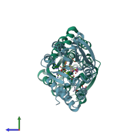 PDB entry 2cl5 coloured by chain, side view.