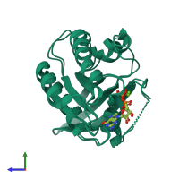 PDB entry 2cld coloured by chain, ensemble of 2 models, side view.