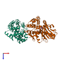 PDB entry 2clk coloured by chain, top view.