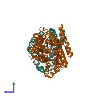 PDB entry 2clm coloured by chain, side view.