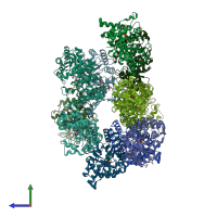 PDB entry 2clp coloured by chain, side view.