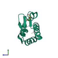 PDB entry 2cm0 coloured by chain, side view.