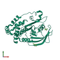 PDB entry 2cm2 coloured by chain, front view.