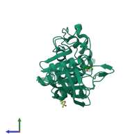 PDB entry 2cm2 coloured by chain, side view.