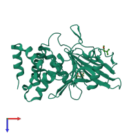 PDB entry 2cm2 coloured by chain, top view.