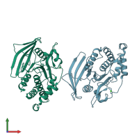 PDB entry 2cm3 coloured by chain, front view.