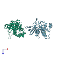 PDB entry 2cm3 coloured by chain, top view.
