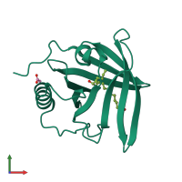 PDB entry 2cm9 coloured by chain, front view.