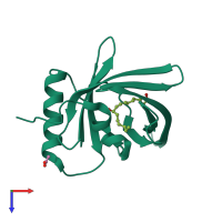 PDB entry 2cm9 coloured by chain, top view.