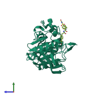 PDB entry 2cmb coloured by chain, side view.