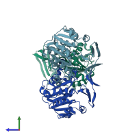 PDB entry 2cmh coloured by chain, side view.
