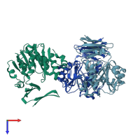 PDB entry 2cmh coloured by chain, top view.