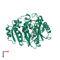 PDB entry 2cmu coloured by chain, top view.