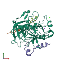 PDB entry 2cn0 coloured by chain, front view.