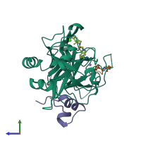 PDB entry 2cn0 coloured by chain, side view.