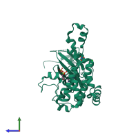 PDB entry 2cn5 coloured by chain, side view.