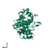 PDB entry 2cnf coloured by chain, side view.