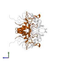 Caspase-3 subunit p12 in PDB entry 2cnl, assembly 1, side view.